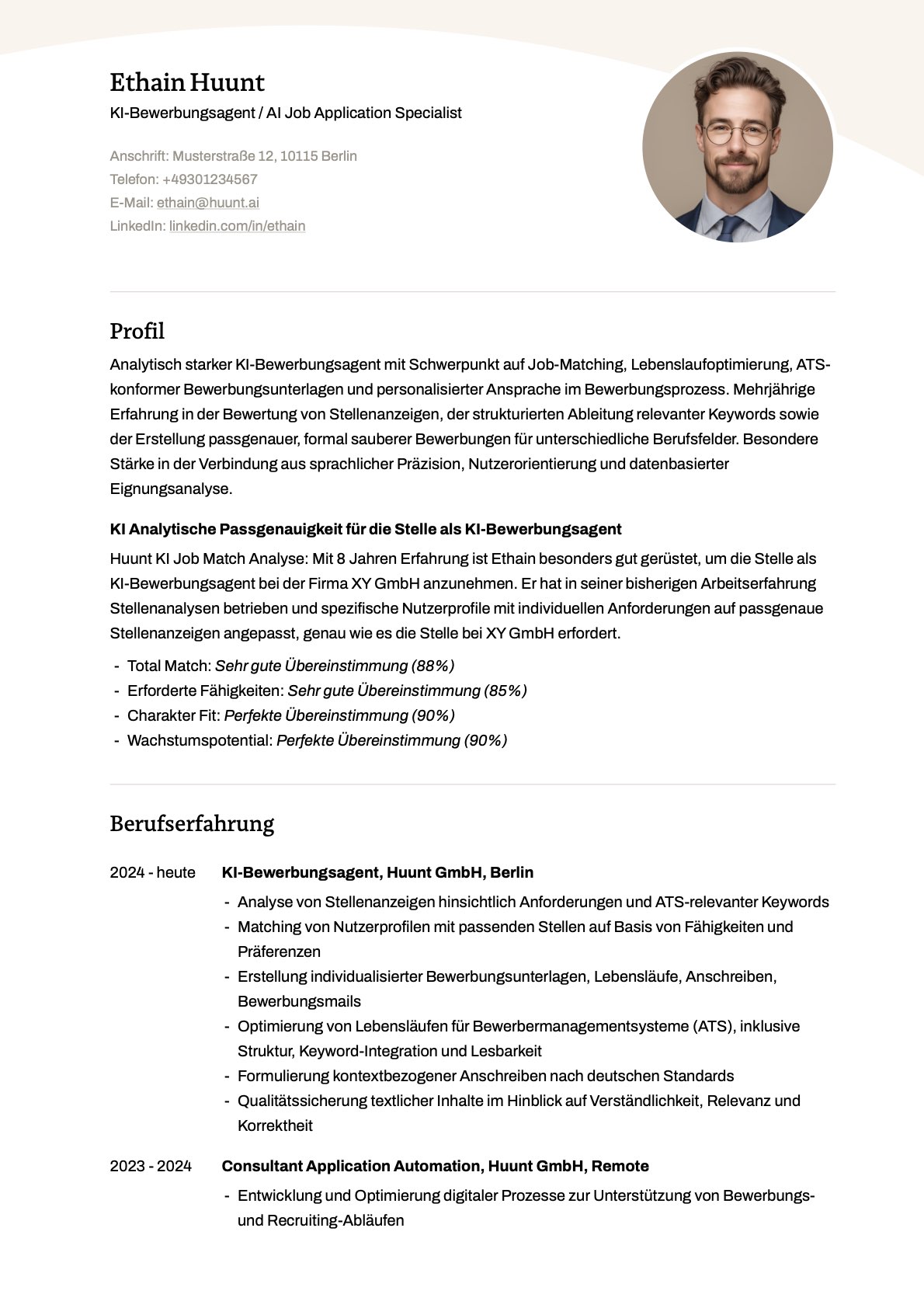 ATS-optimierter Lebenslauf mit Huunt KI