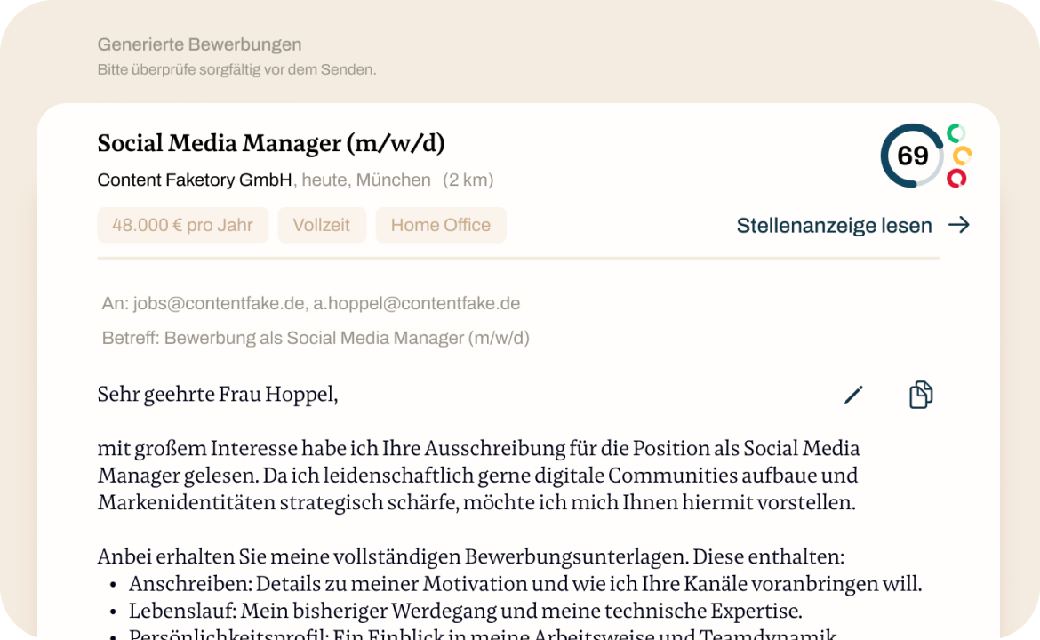 E-Mail mit HR-Kontakt, KI erstellt.